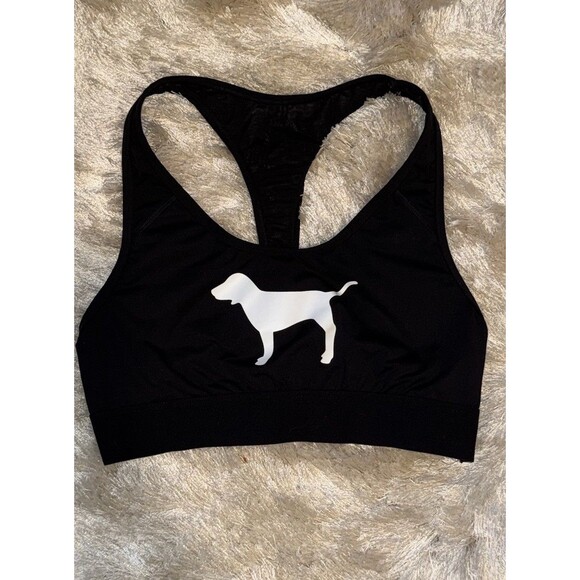 Victoria's Secret PINK Black Sports Bra Dog Logo Mesh Racerback Athleisure Top - Picture 2 of 9
